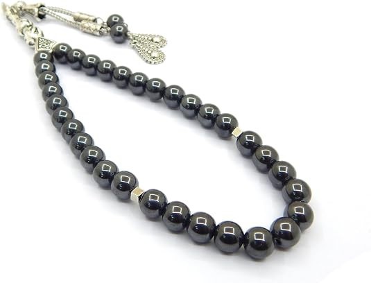 Perlin Muslim Prayer Beads 33 Bead Black Hematite Tasbih NEW