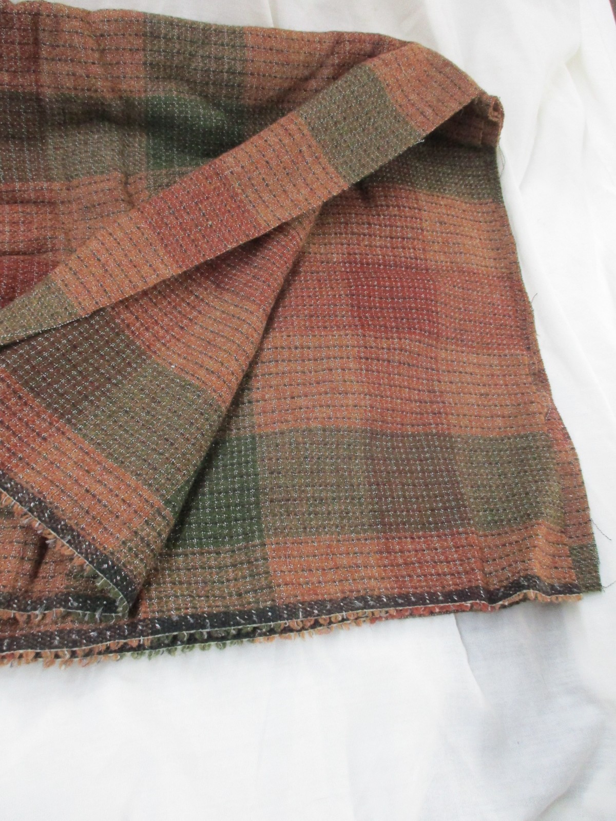 Tartan Wool Fabric – Brown Orange – Lightweight – 45″ x 60″