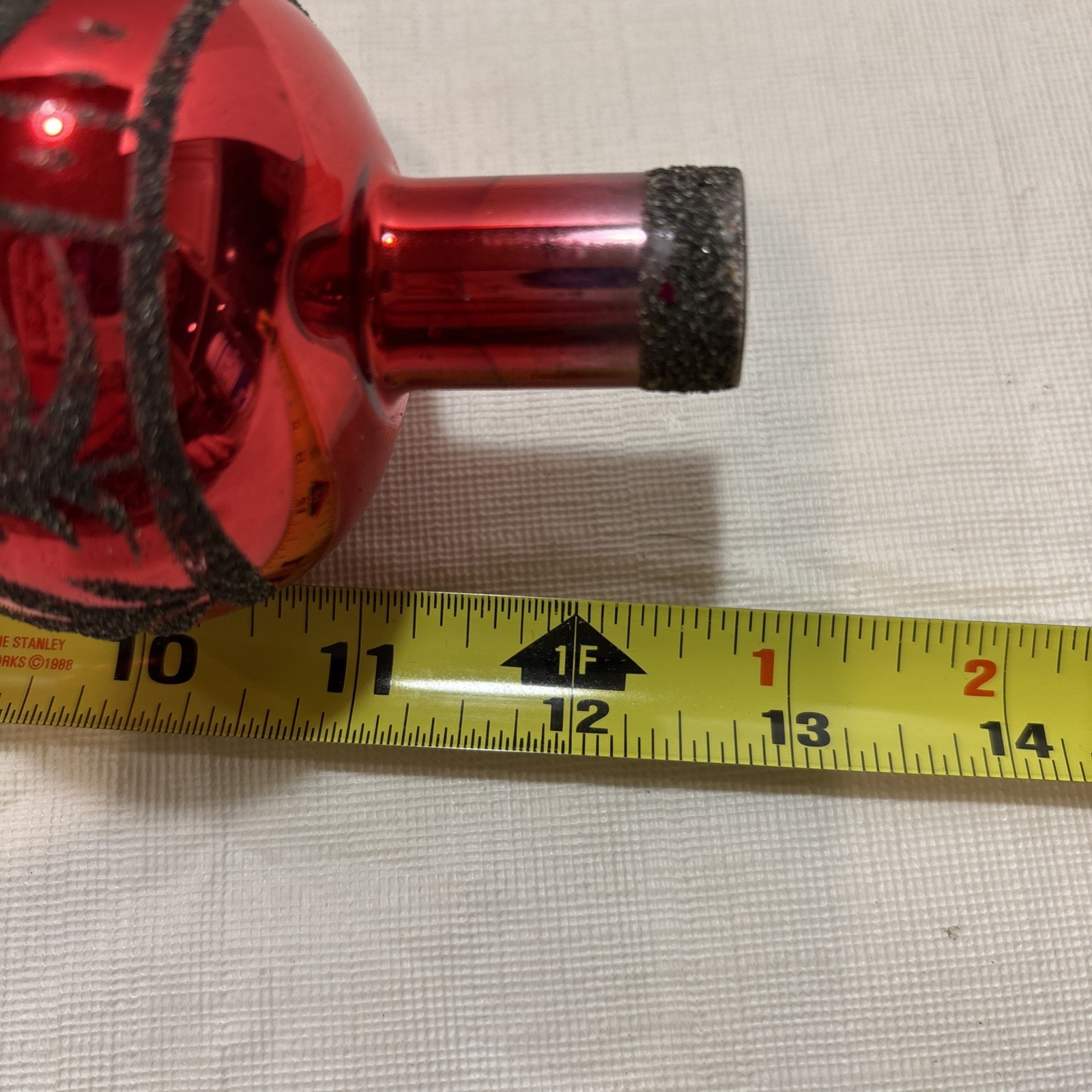 VTG CHRISTMAS TREE TOPPER RED SPIRE 12 1/2″ TALL 2 1/2” WIDE GLITTER