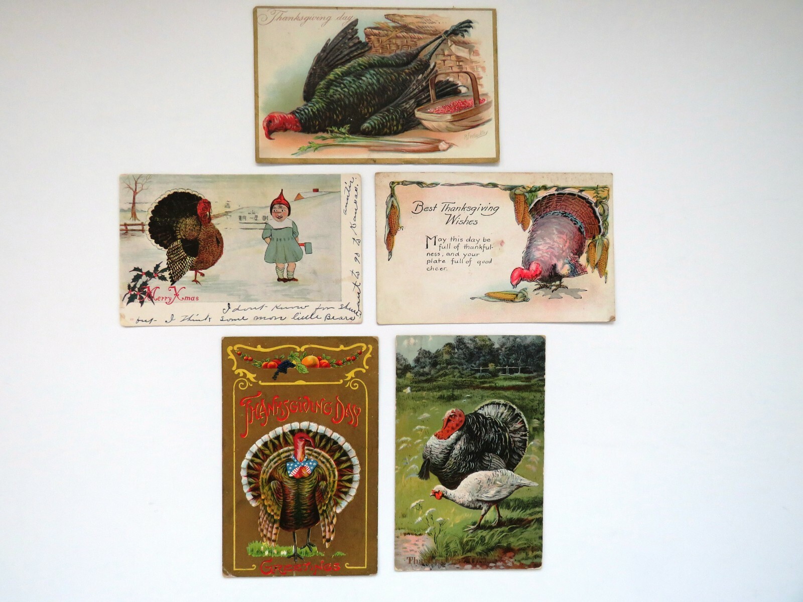 LOT OF 5 Vintage Thanksgiving Christmas Postcards Embossed Patriotic Early 1900s