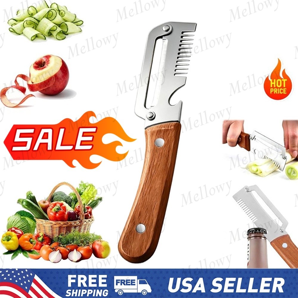1 pack 3 in 1 Vegetable Peeler with Wooden Handle,Stainless Steel Blade Peeler