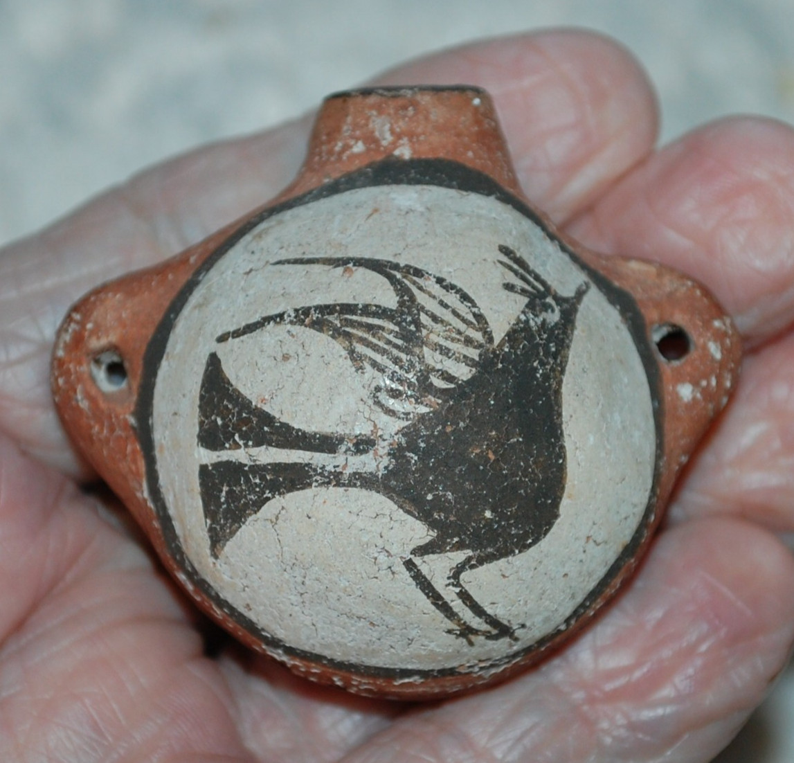 Early 1930-40’s SEFERINA BELL Zia Pottery miniature Canteen w/ Bird painting
