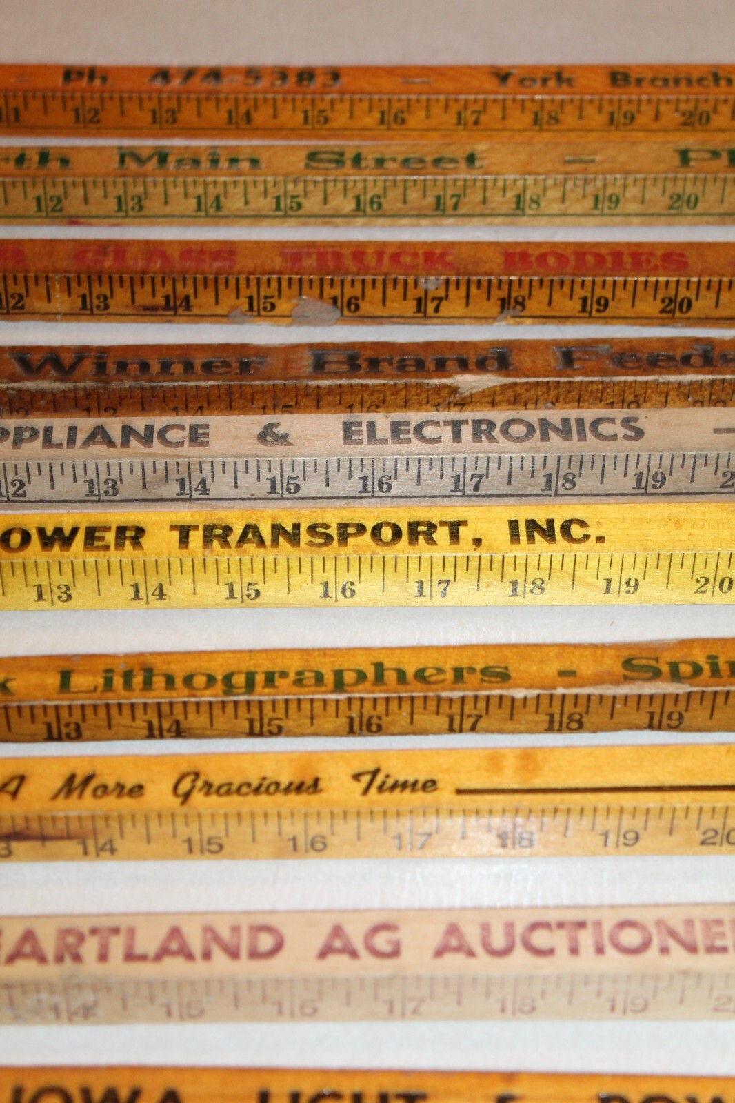 10 Vtg Antique Old Tapered Walking Sticks Yardsticks Wood Wooden Lot Advertising