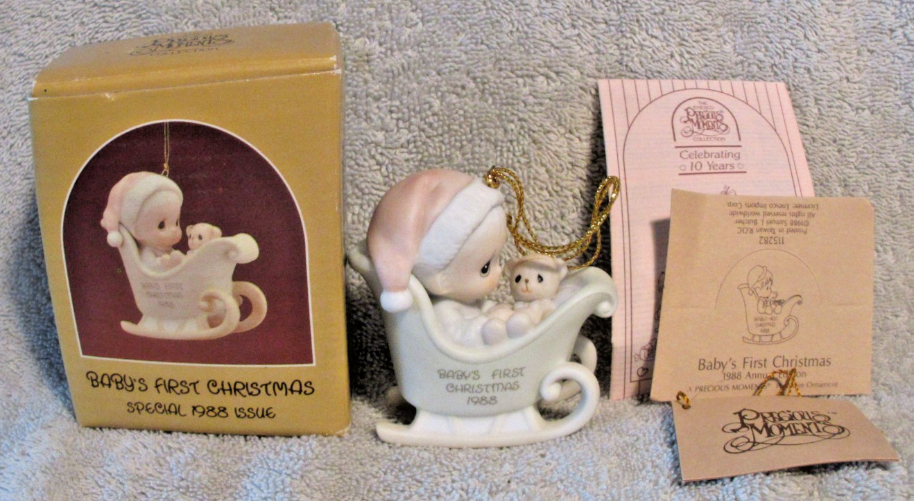 Precious Moment Ornament, 1988, Baby’s First Christmas NIB Free Shipping