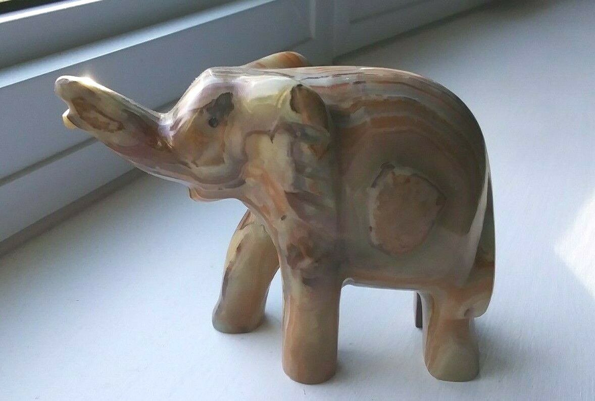 Elephant Figurine Carved Natural Stone Earth Tones