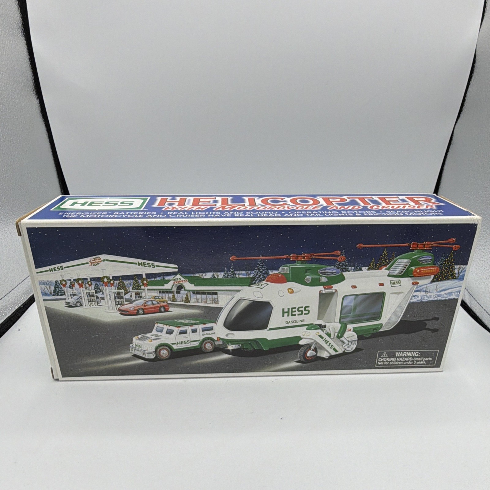 2001 Hess Toy Truck Helicopter w/ Motorcycle & Cruiser Vehicle Set NEW!