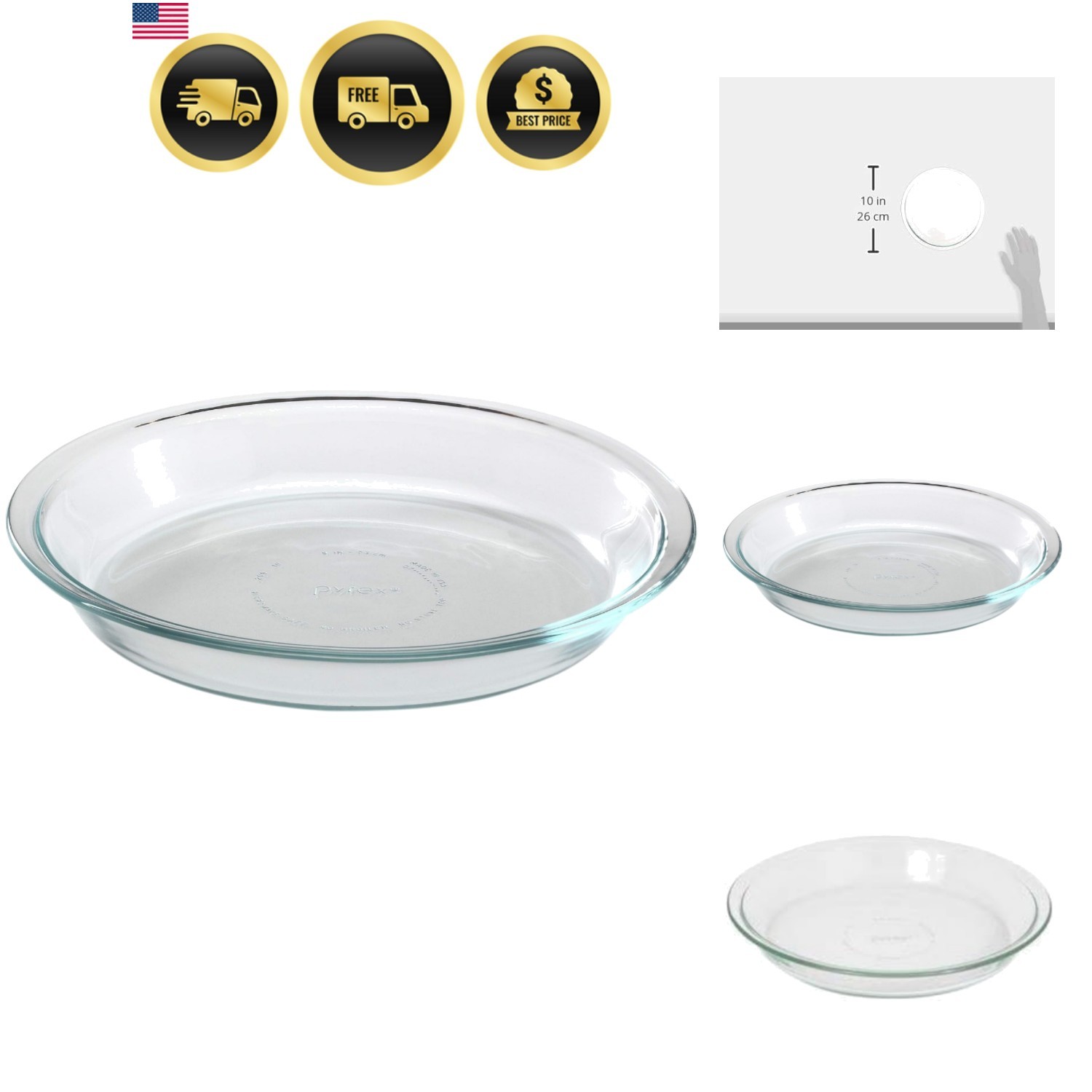 Glass Bakeware Pie Plate 9″ x 1.2″ Pack of 2 – Clear – Genuine – Made in the…