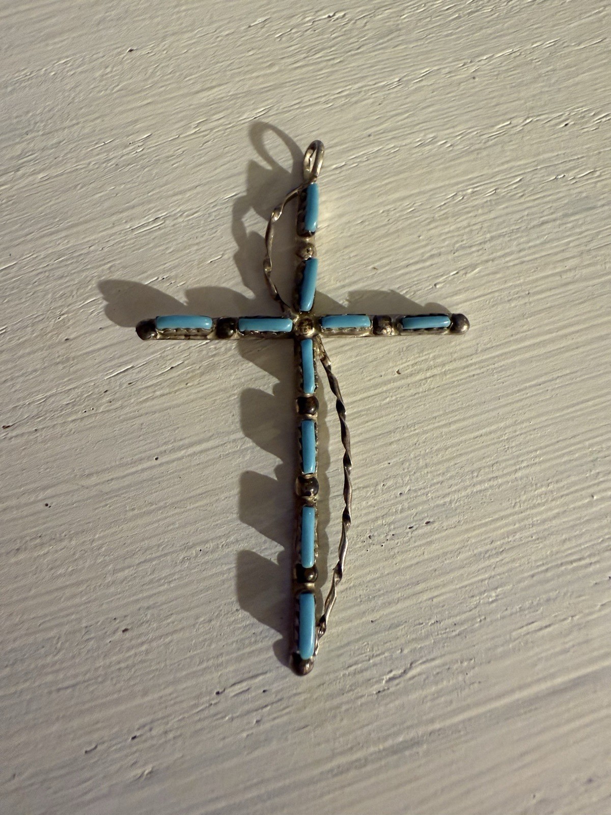 Zuni Sterling Turquoise Cross 2 1/8 In Unmarked Stones Excellent