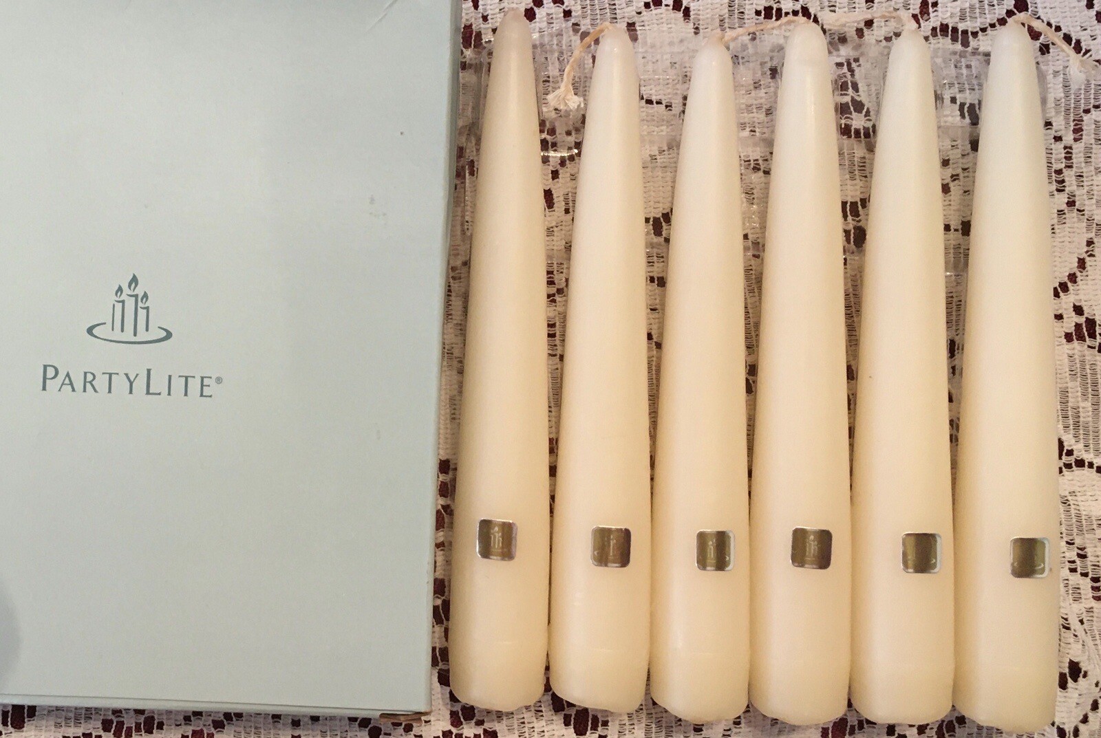 PartyLite UNSCENTED IVORY 6” Handipt Taper Candles P0611 Dinner Set of 6 NIB HTF