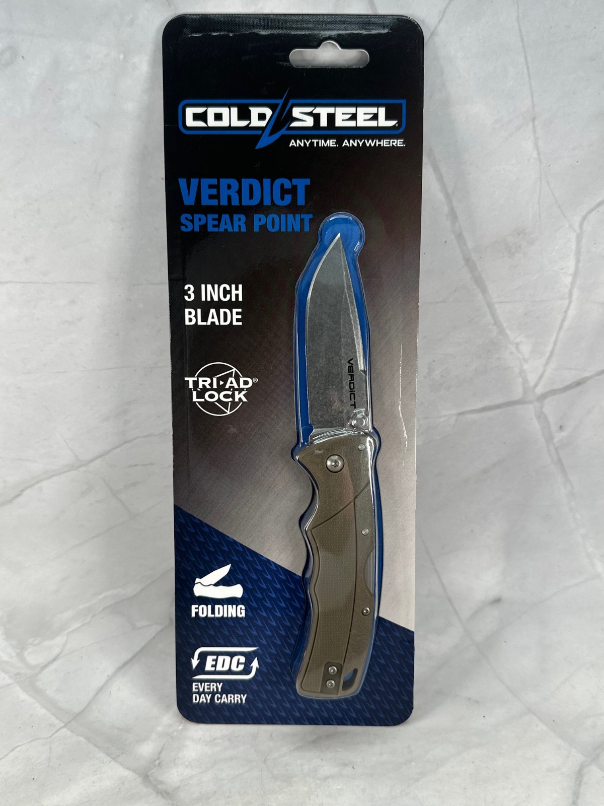 Cold Steel Knives Verdict FL-C3CPSSFDEZ Flat Dark Earth Clip Point Knife 3” EDC