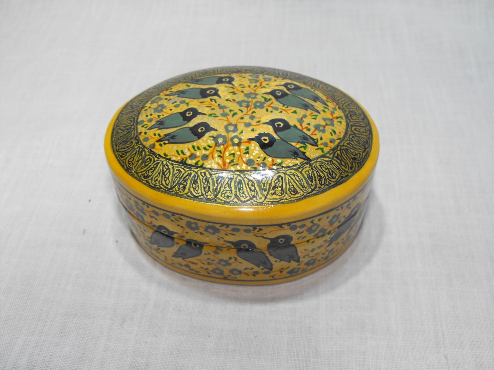 VINTAGE-HANDMADE HANDPAINTED WOODEN TRINKET BOX- INDIA- Archana Handcraft