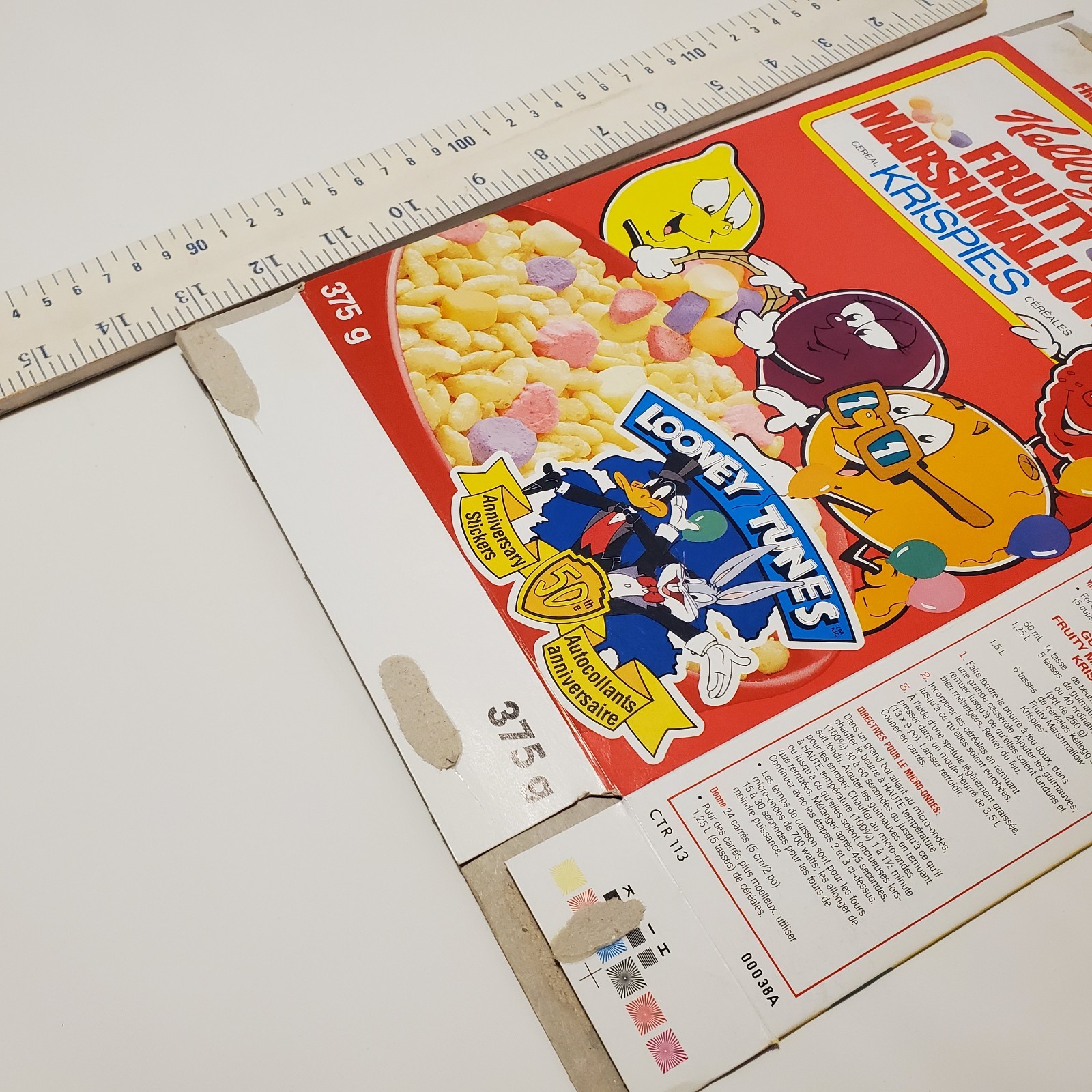Vintage 1990 1991 Kelloggs Fruity Marshmallow Krispies Cereal Box Looney Tunes