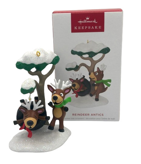 Hallmark 2024 Reindeer Antics Playing Tire Swing Snow Keepsake Xmas Ornament NIB