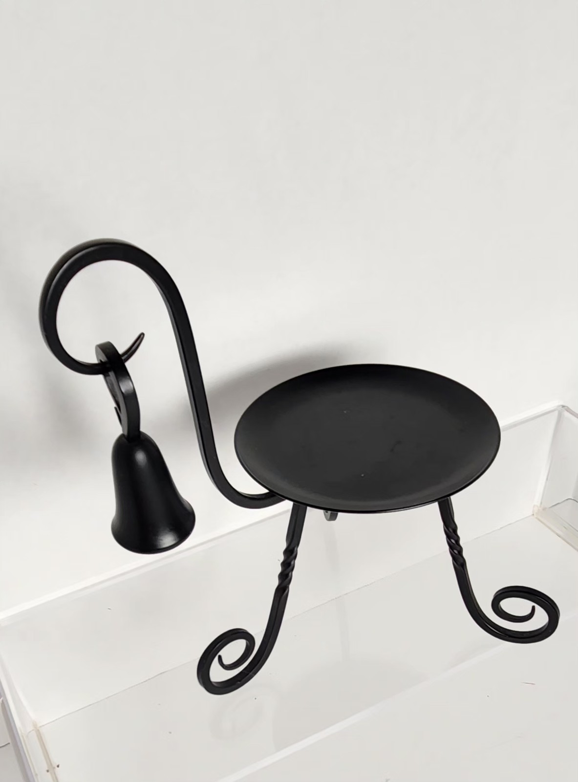 PartyLite Barrington Black Wrought Iron Pillar Candle Holder Stand w/Snuffer Vtg