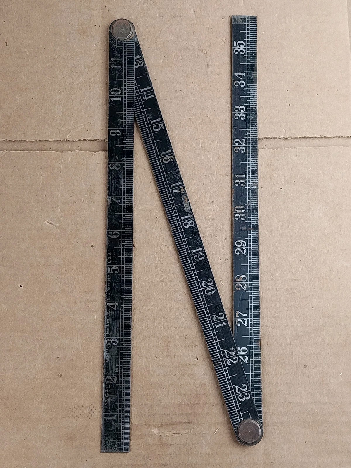 Vintage General Hardware Mfg. Co. 36” Folding Steel Blacksmiths Ruler #753
