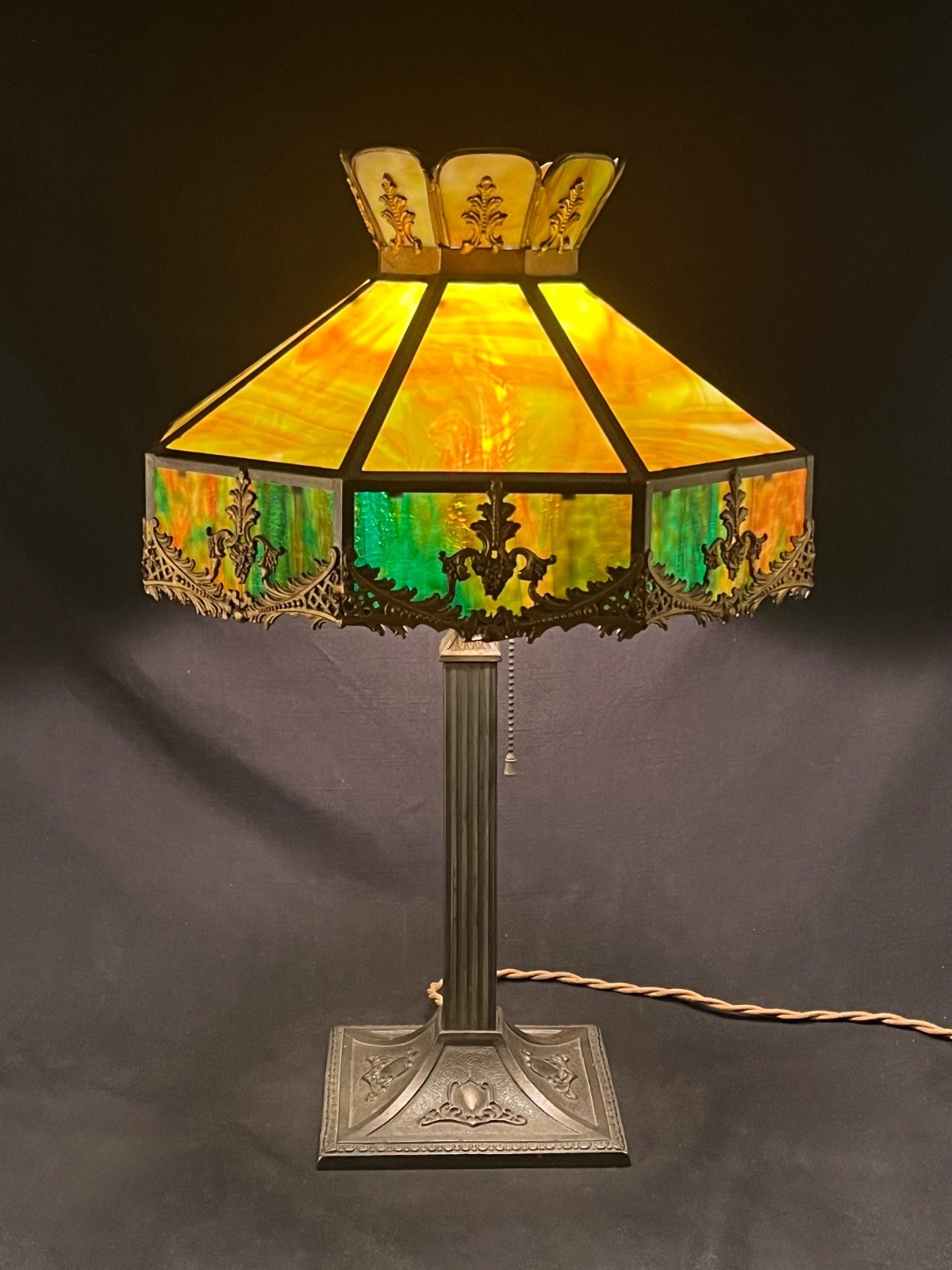 Antique Victorian Slag Glass Gas Lamp converted to Electric