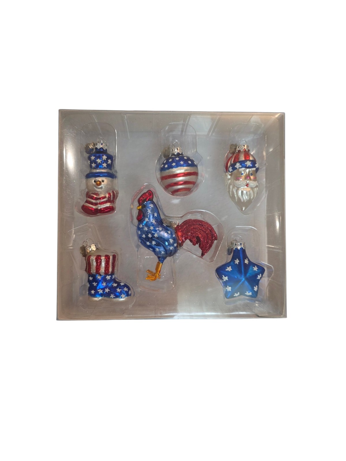 Dept 56 Patriotic Blown Glass Mini Ornament Set of 6 Red White Blue 4th July