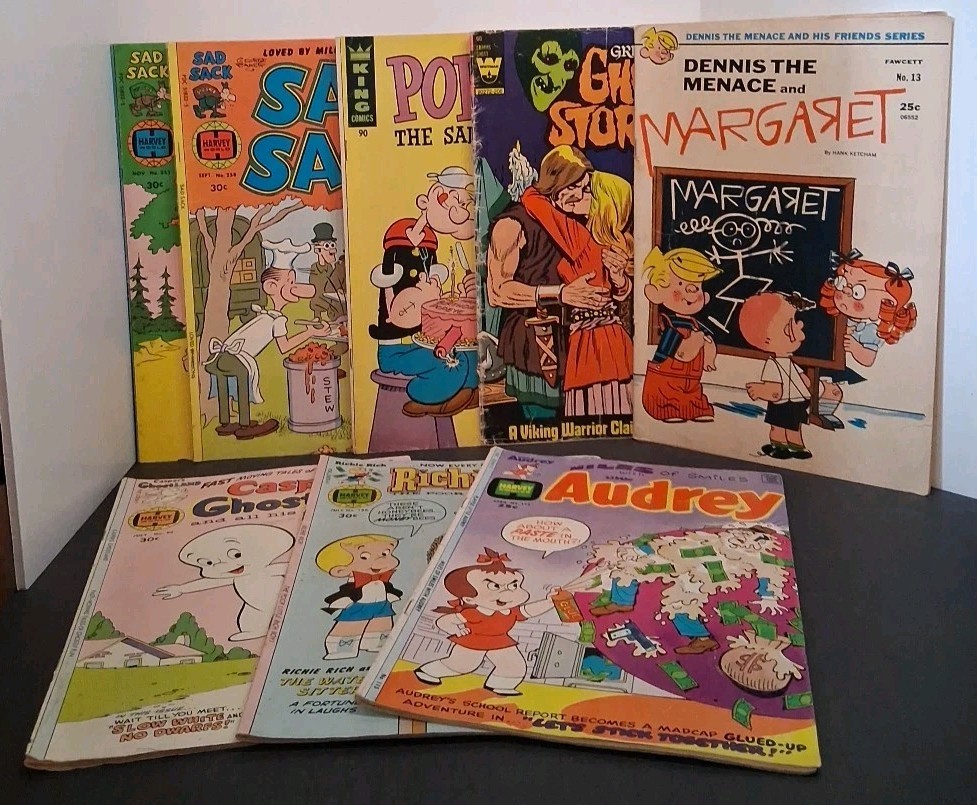 VTG Silver & Bronze Age Comic Book Lot of 8 Popeye Sad Sack & MORE Harvey King G