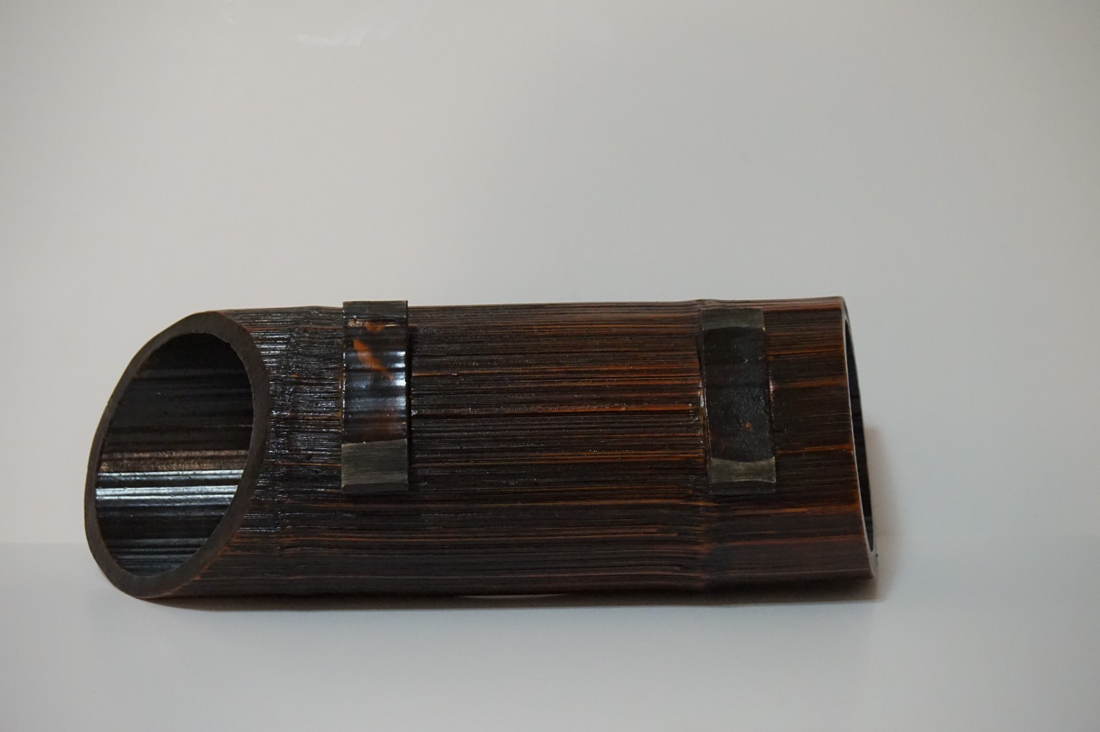 Vintage 1960-1970’s Japanese 15″ Lacquered 2-Footed Bamboo Ikebana Container