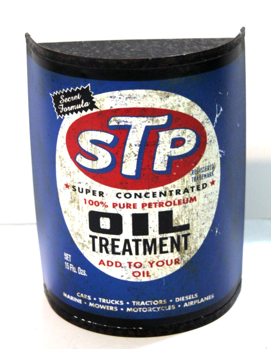 Open Road STP Motor Oil Treatment Half Can Metal Wall Decor Man Cave Garage Sign