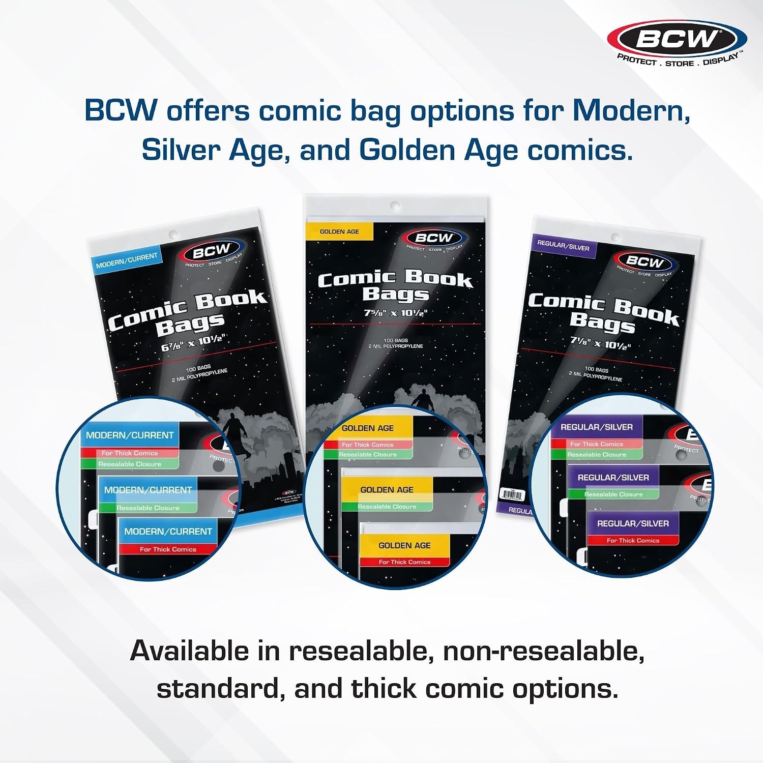 Archival Quality Silver Comic Bags – 100 Resealable 7 1/8 x 10 1/2 inch Storage