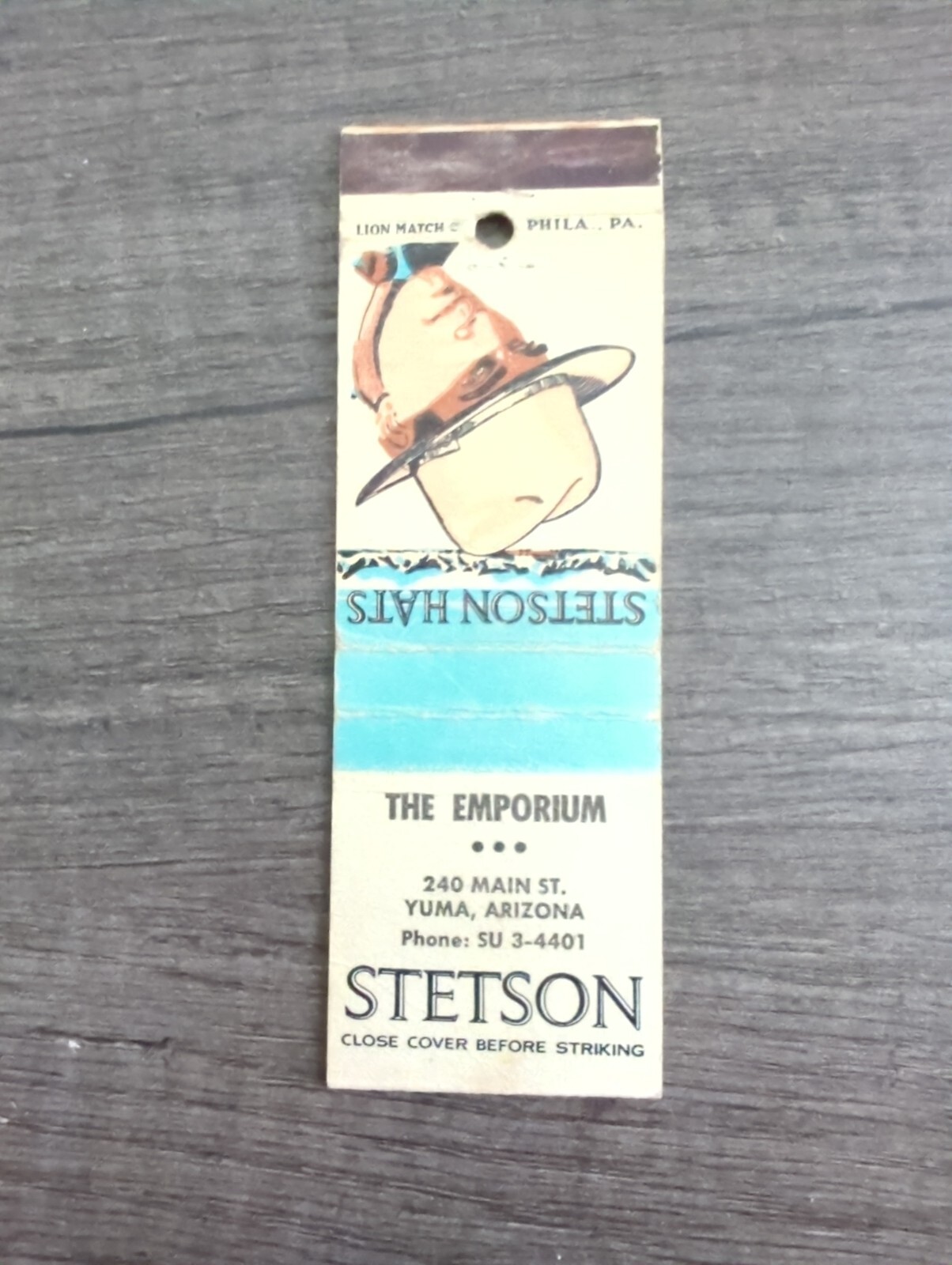 The Emporium Yuma ARIZ Stetson Hats Matchbook Cover (QT) (G5)