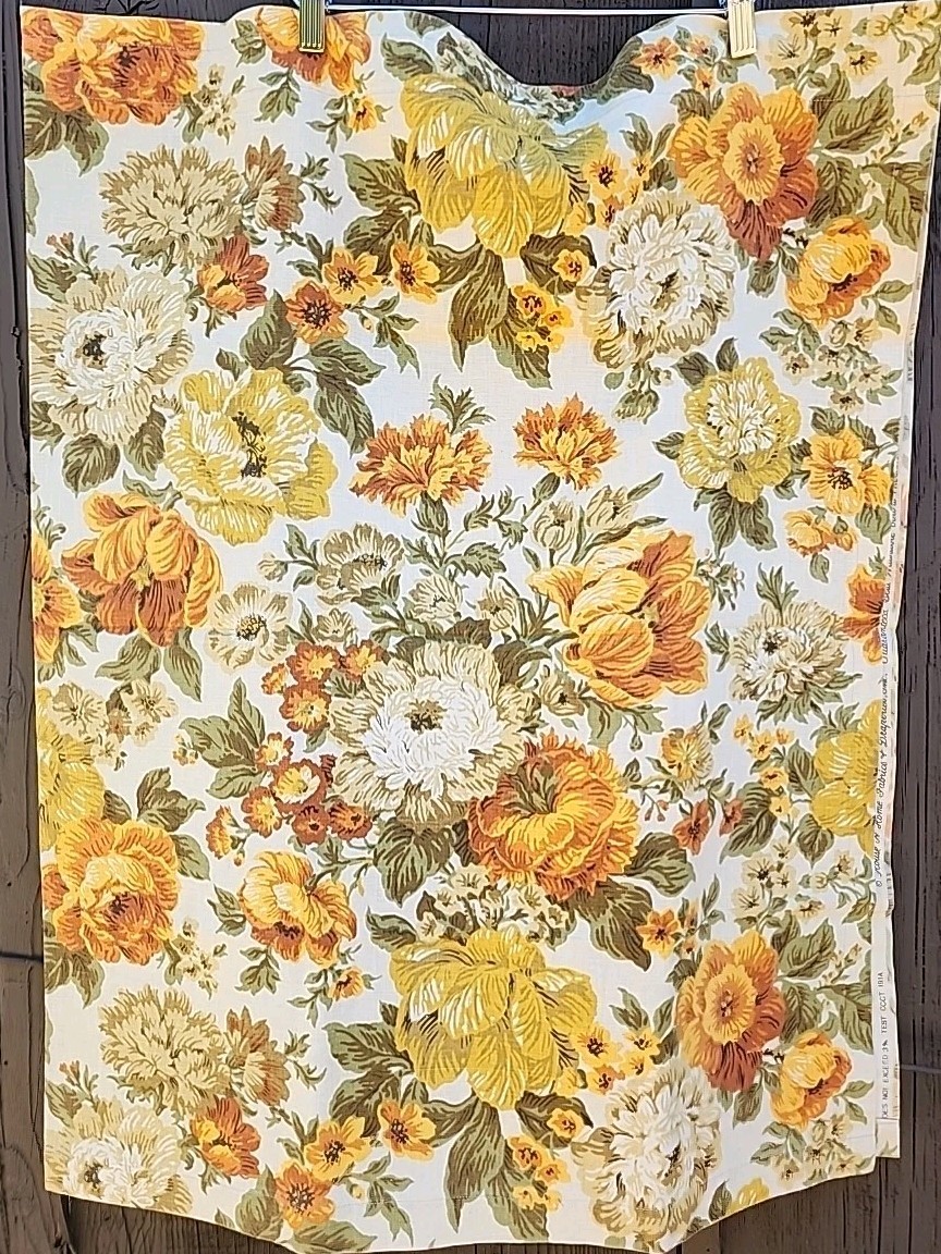 Homemade Vintage Kitchen Curtains Set 2pc Floral Orange Brown 70’s Retro 52×32