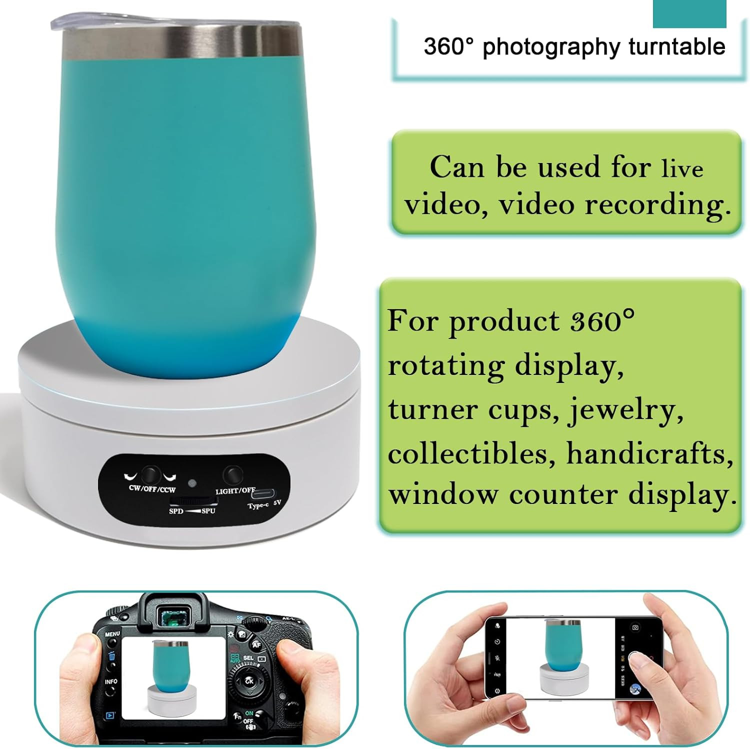 Motorized Display Turntable 4.72 in LED Rotating Stand for Product Photos