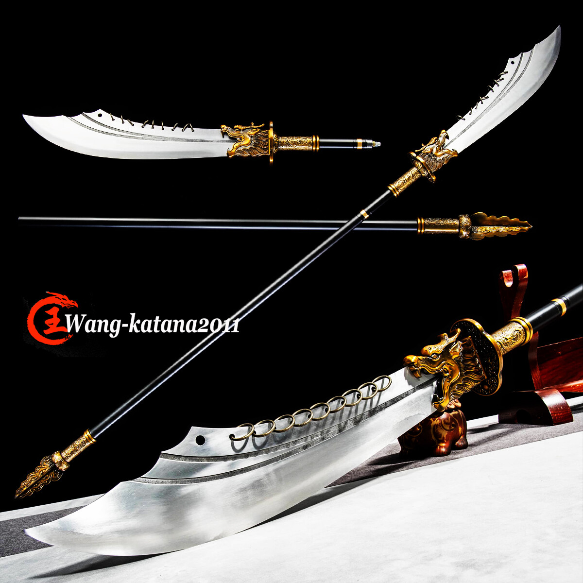Chinese Big Dao Kung Fu Nine-ring Broadsword Manganese Steel Blade Dragon Sword