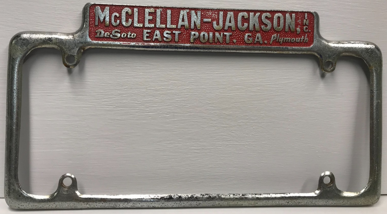Vintage DeSoto Plymouth McClellan-Jackson East Point Georgia License Plate Frame