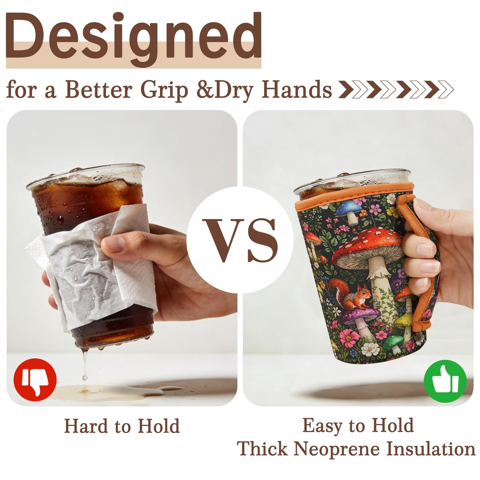 3 Pack Reusable Iced Coffee Sleeves with Handle Neoprene Insulated Cup Sleeve…