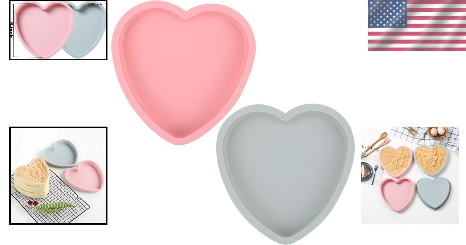Reusable Heart-Shaped Silicone Cake Molds – 2PCS 8 Inch Baking Pans for Parties