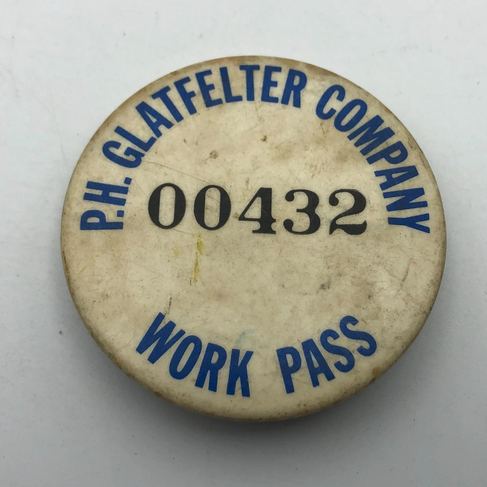 PH GLATFELTER Employee ID Badge Work Pass Button Pin Pinback Vintage Paper Co.
