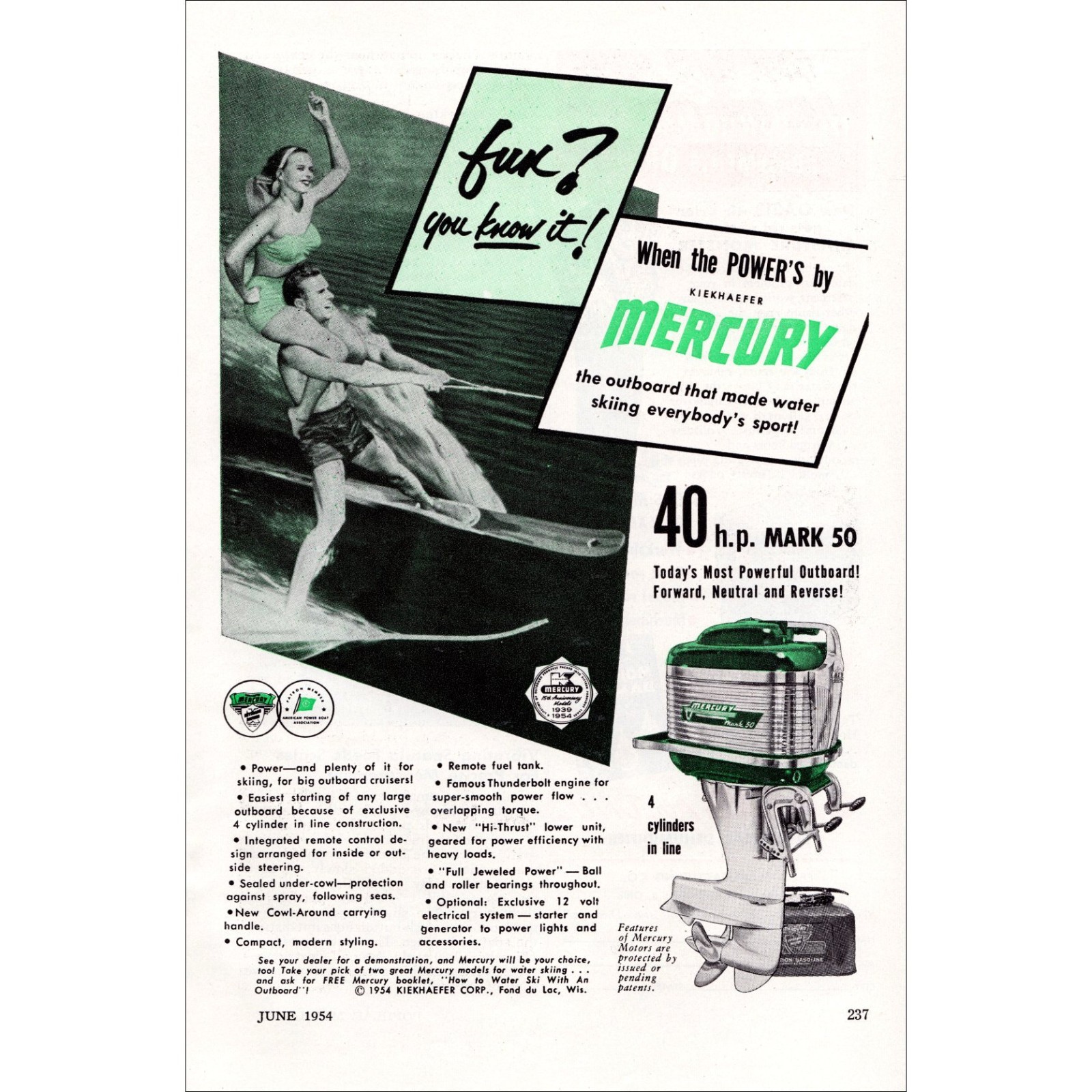 1954 Mercury Outboard Motors Original Vintage Print Ad