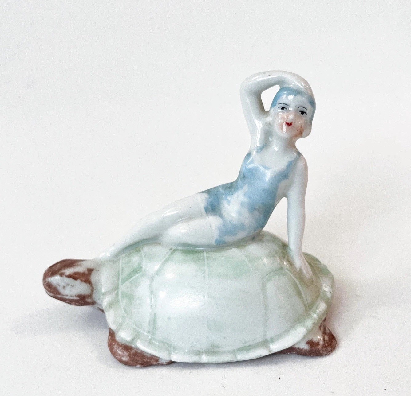 Vtg Lady Bathing Beauty Woman Figurine Porcelain Ceramic Art Deco Old Germany