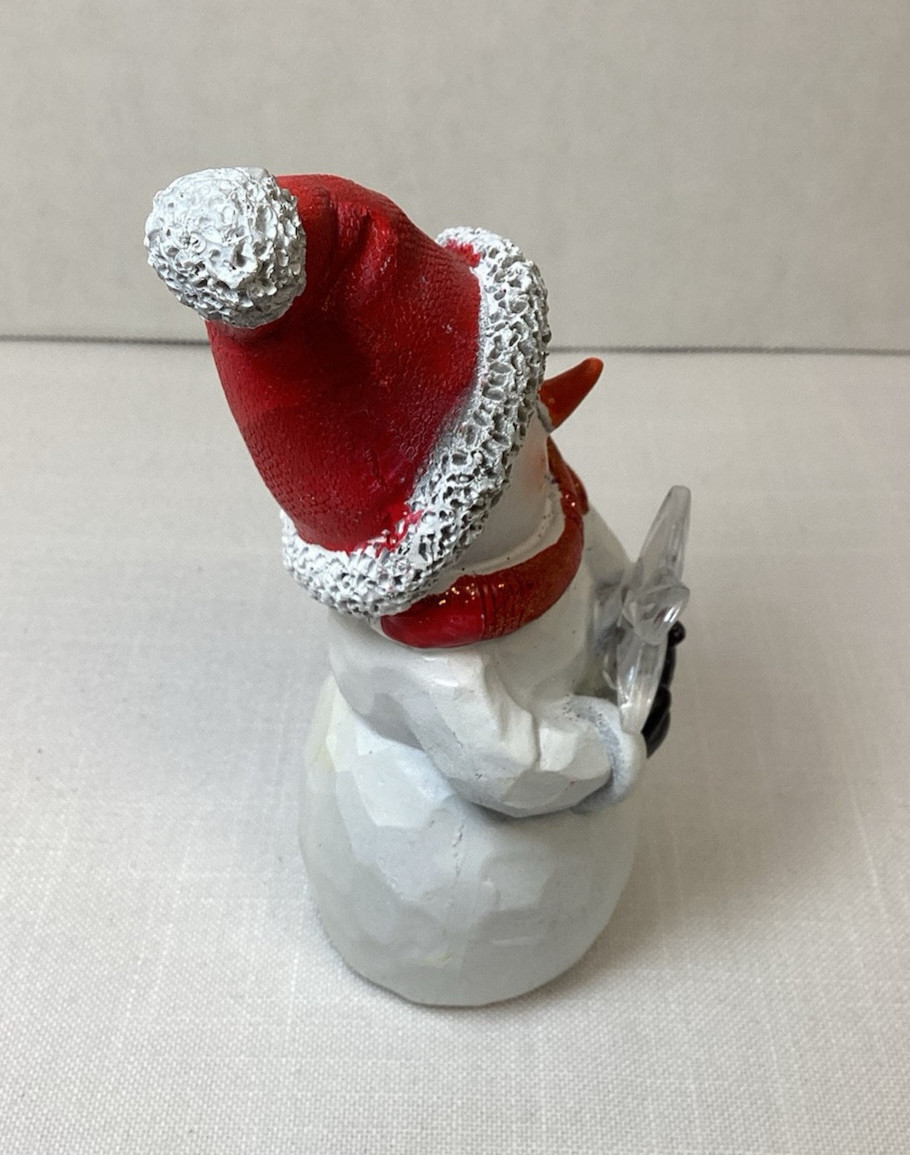 Snowman Holding a Changing Multicolor Light Up Star, Santa Hat Christmas, 5″