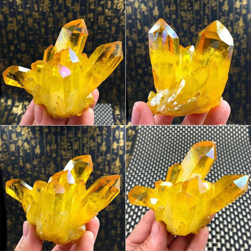 80-120g Aura Yellow Crystal Titanium Quartz Cluster Healing Mineral Specimen
