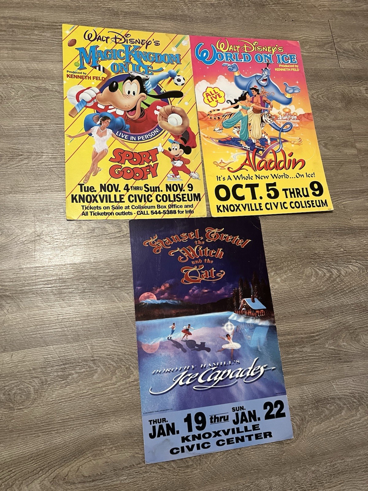 80’s Disney On Ice Carboard Promo Posters (3) – ALADDIN SIGNED BY ENTIRE CAST