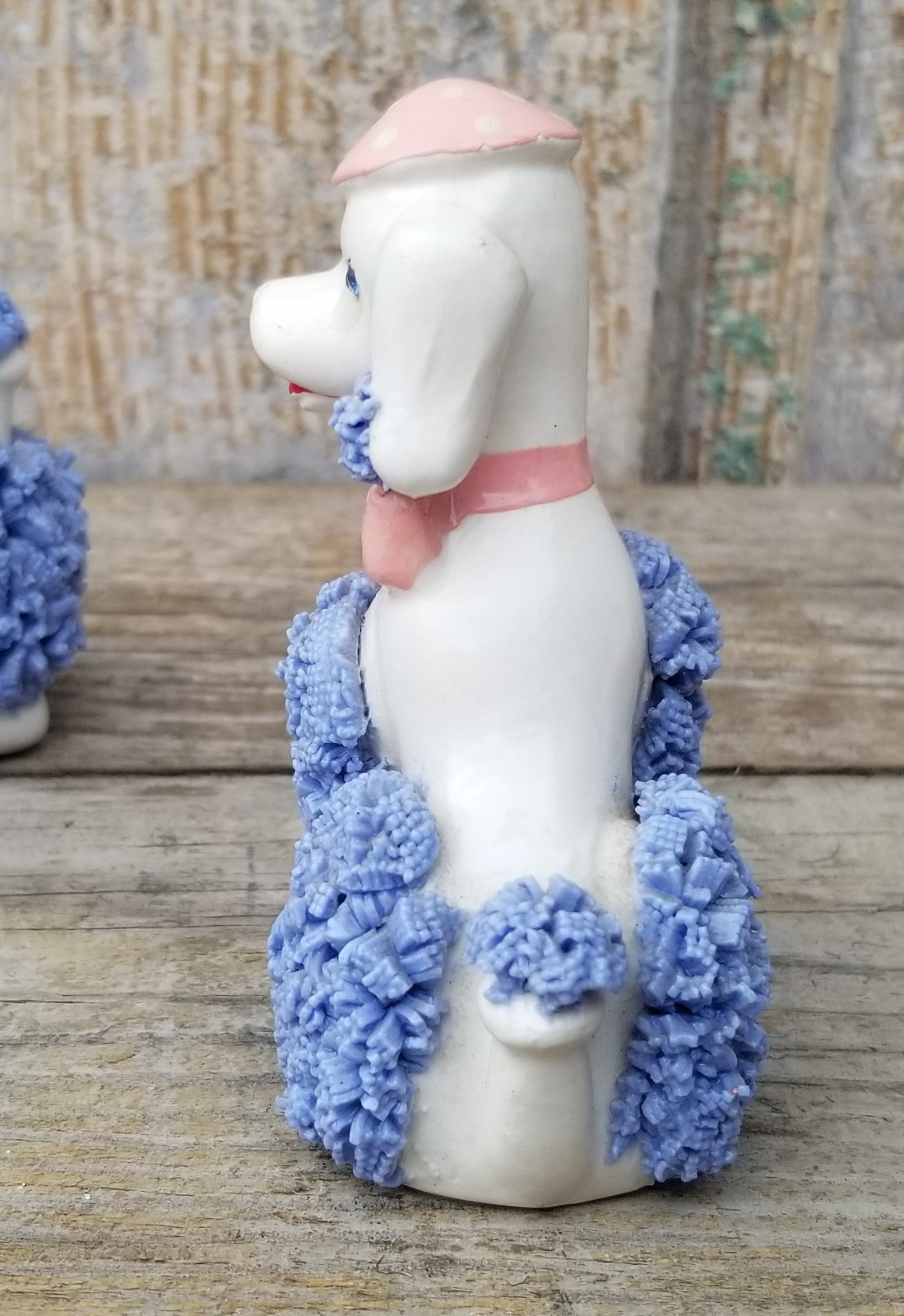Vtg Pink & Blue Ceramic Spaghetti Poodles French Beret Artists 1950s MCM Kreiss