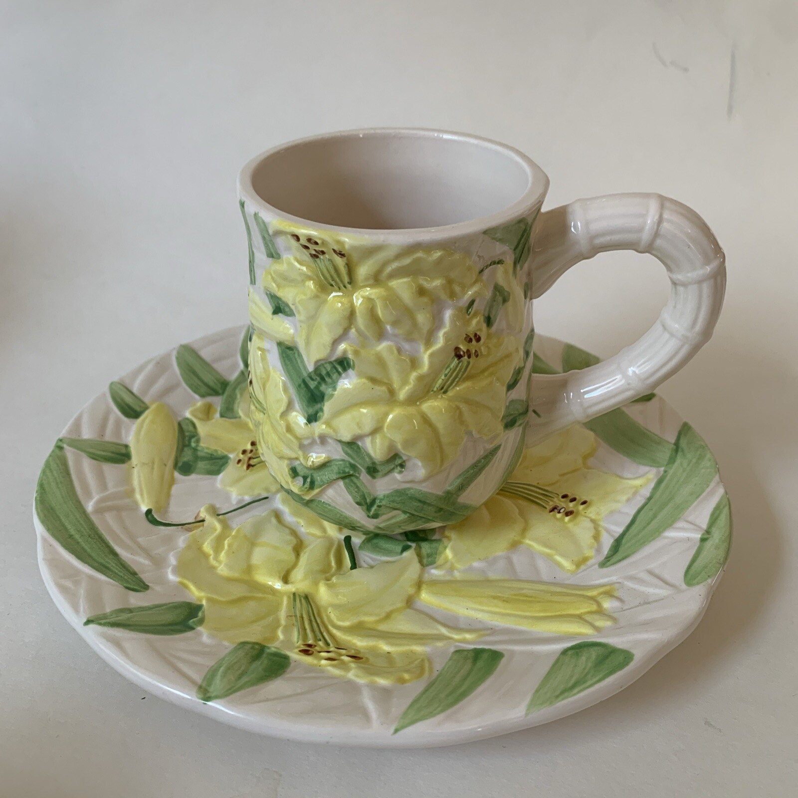 Vintage Fleurs De Jour by Shafford 1988 Mug & Plate 3D all Over Flowers Design