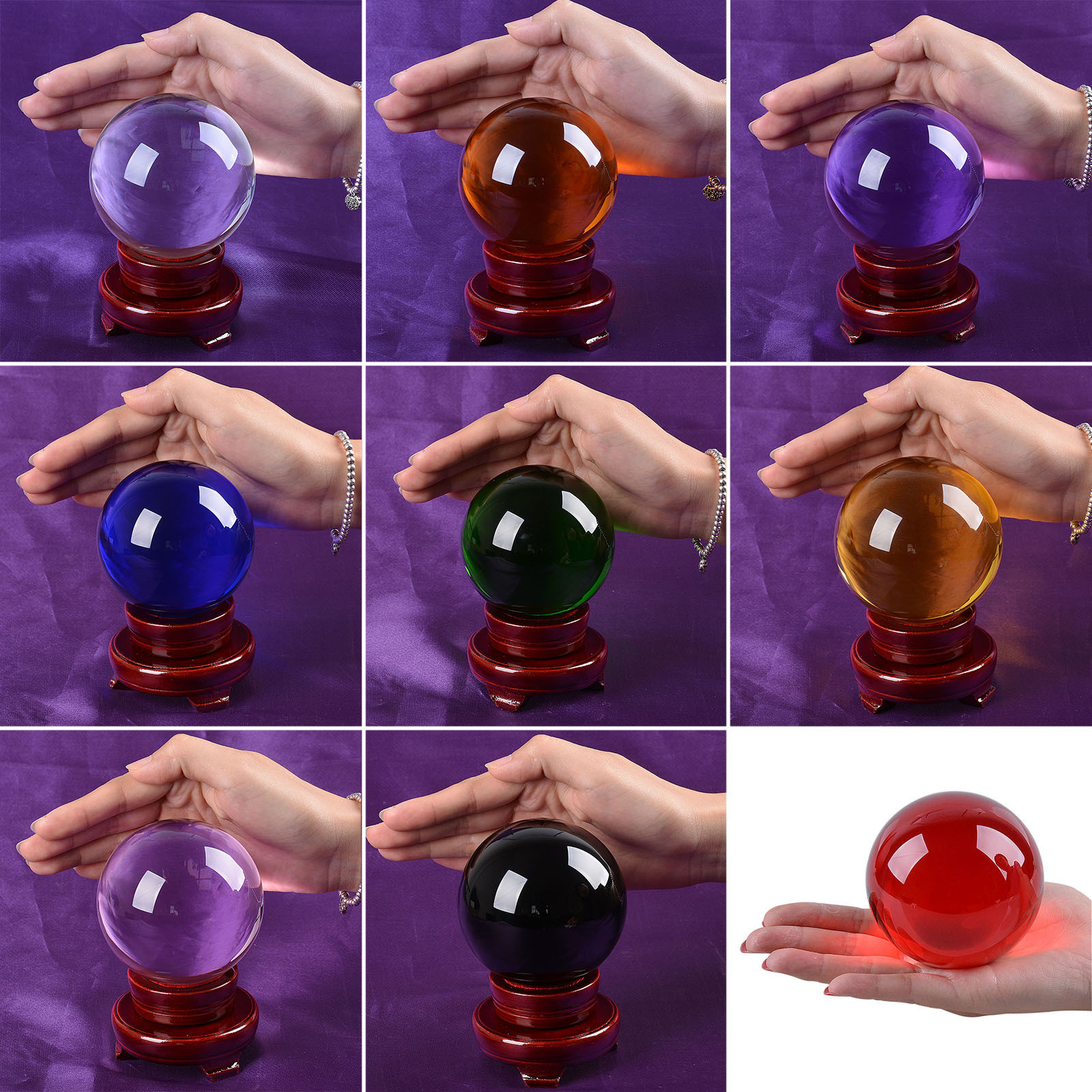 80mm 3.15″ D Quartz Crystal Ball Sphere Wood Stand With Storage