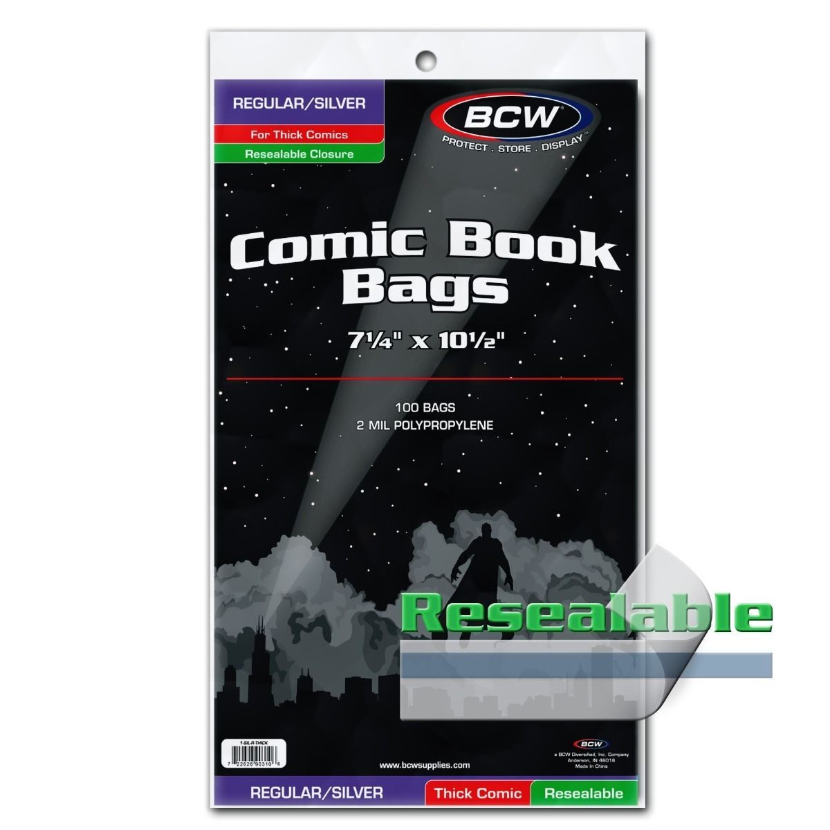 100 – BCW Resealable Silver Thick 2-Mil Comic Book Bags 7-1/4″ x 10-1/2″