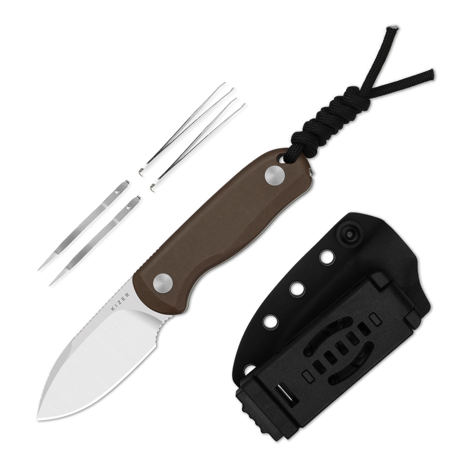 Kizer Drop Bear Fix Drop Point Fixed Knife 14C28N Blade Micarta Handle + Sheath