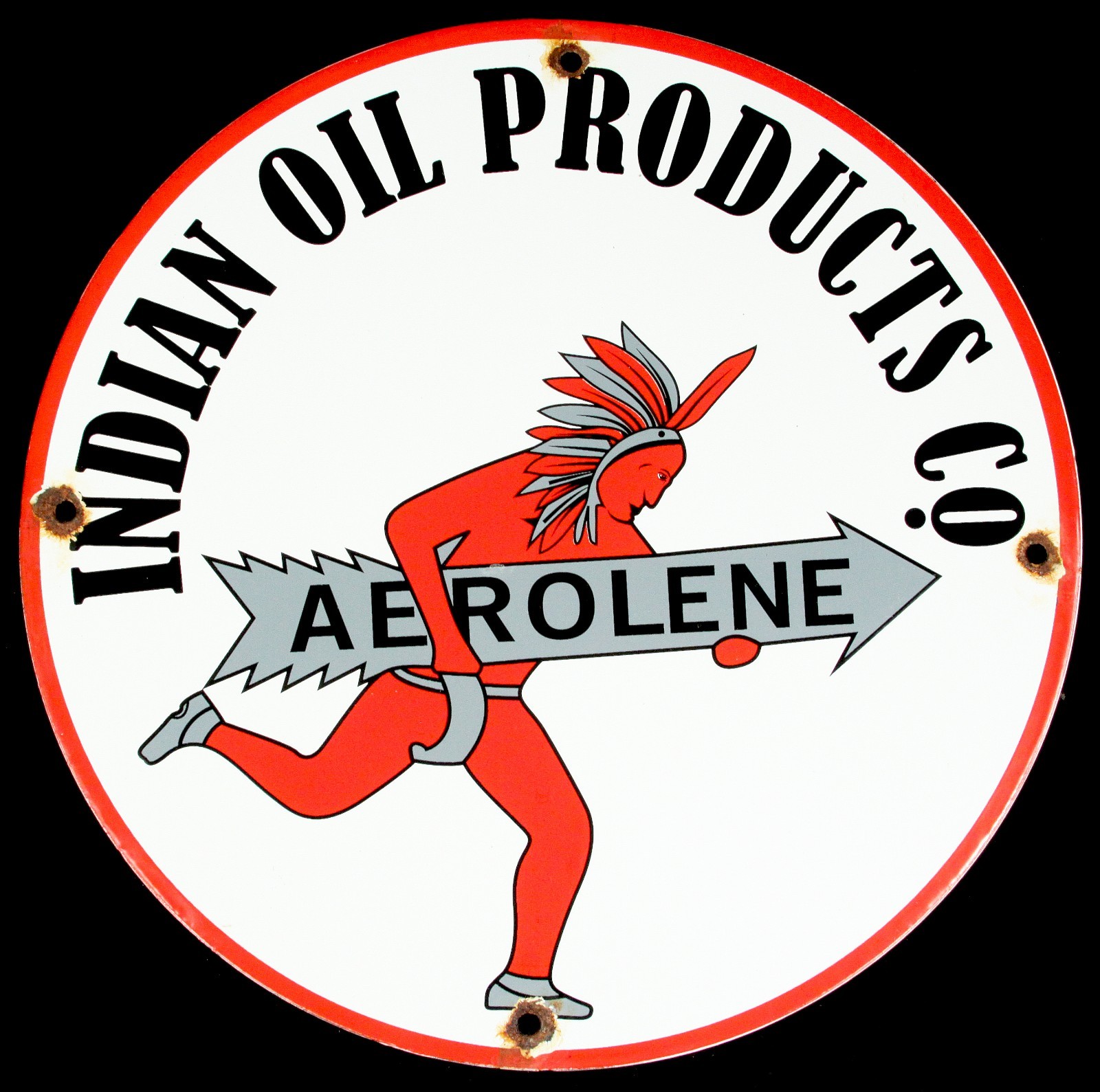 Vintage Indian Oil Products Co Aerolene Enamel Metal Porcelain Sign 11 3/4″ Gas
