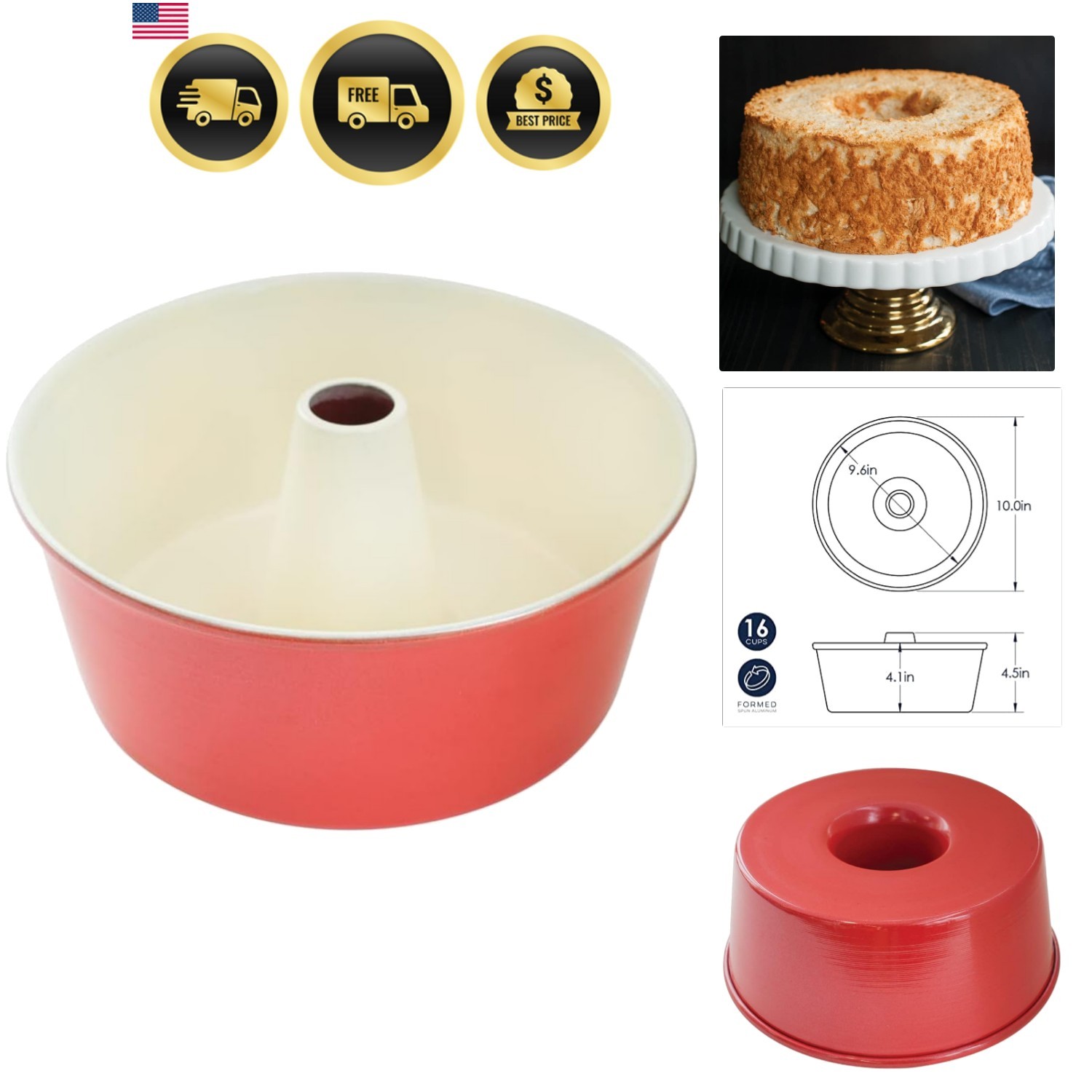 Angel Food Cake Pan, 16-Cup, Assorted Colors
