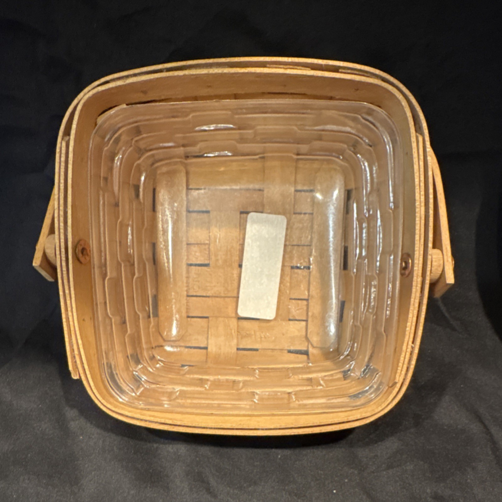 Longaberger Small Square Woven Wood Storage Basket with Handle & Plastic Liner