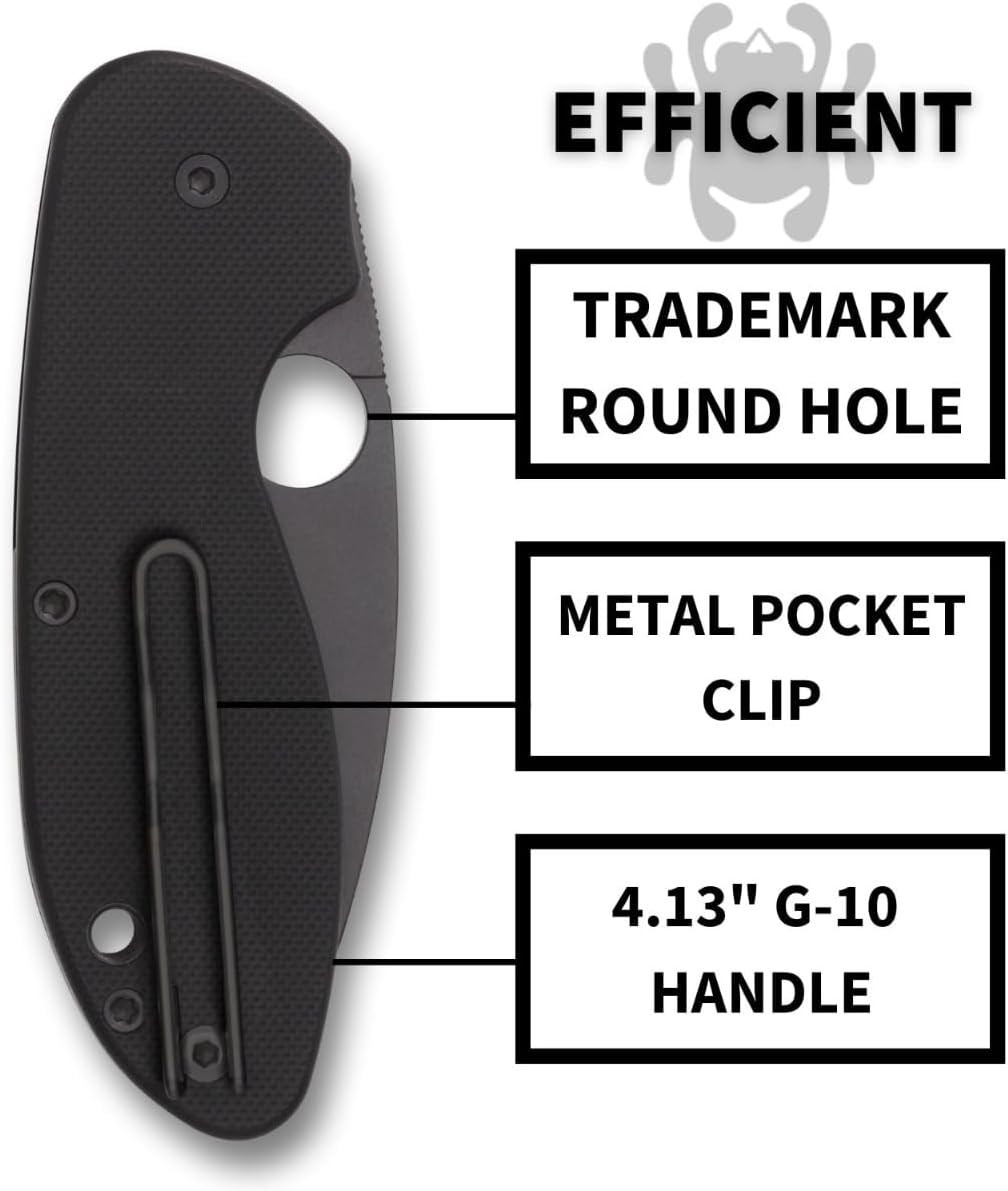 Spyderco Efficient Value Knife with 2.98″ Drop-Point Black Blade and Durable Bla