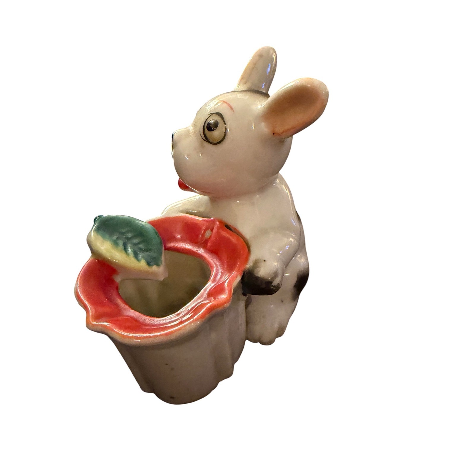 Japan 40s Ceramic Puppy Dog mini Planter Figurine Hand Painted Mid Century Vtg
