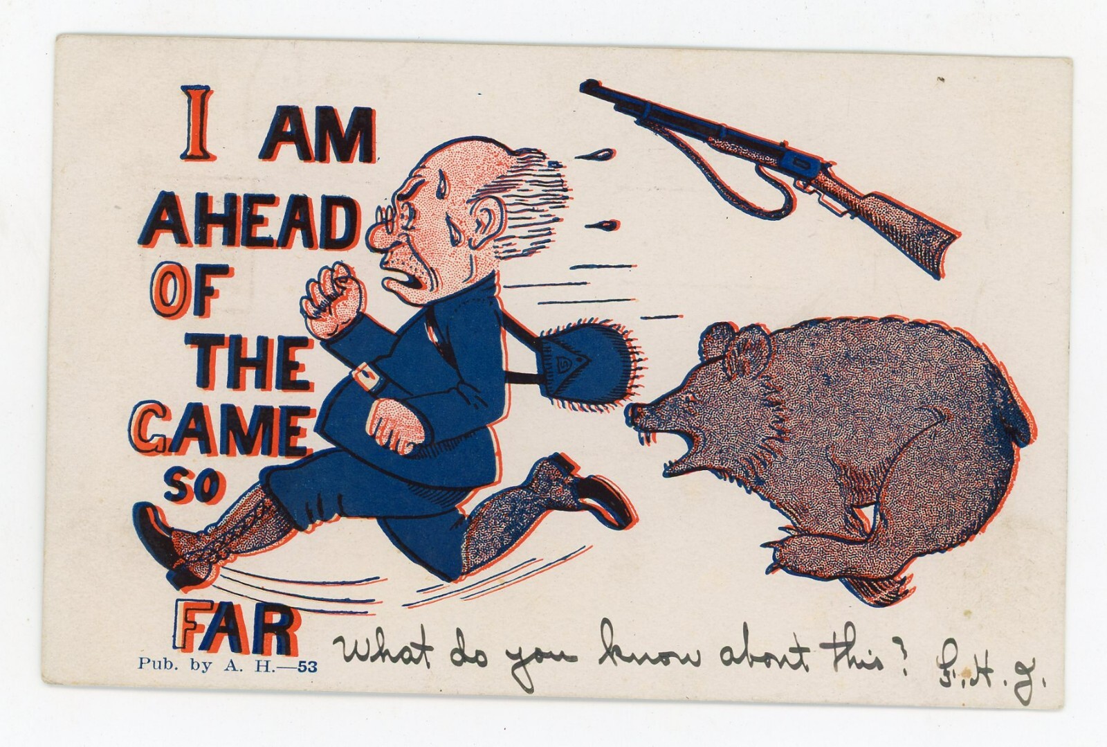 Vintage Postcard Animals Bears Man Chased by Bear Posted Stamp Undivided Back