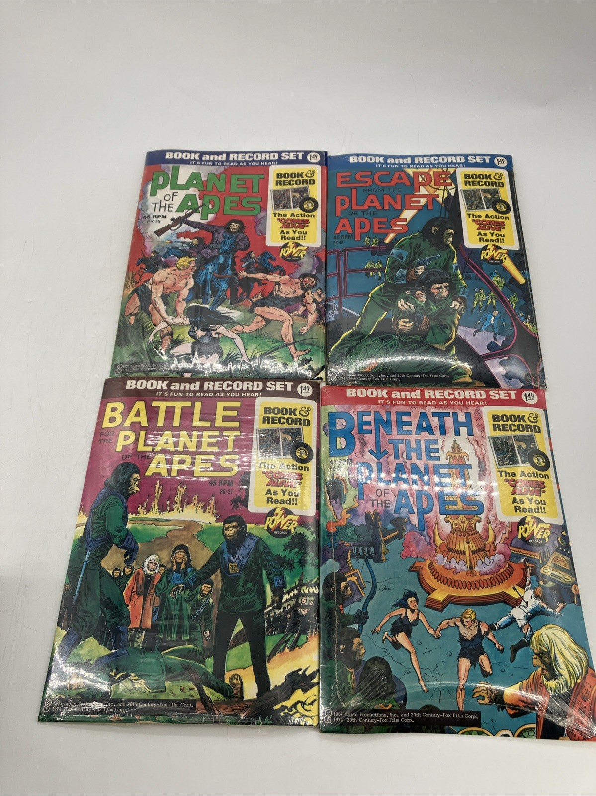 Marvel Book and Record Set PR18 to 21, Planet of the Apes Lot X4 3 are Sealed